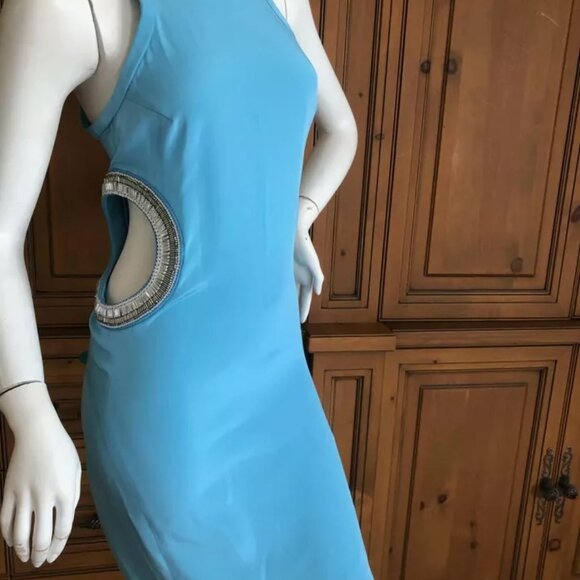 Emilio Pucci Cut Out Crystals Mod Aqua Blue Turquoise DRESS USA SZ 6 IT40 $3,500 - Picture 4 of 12